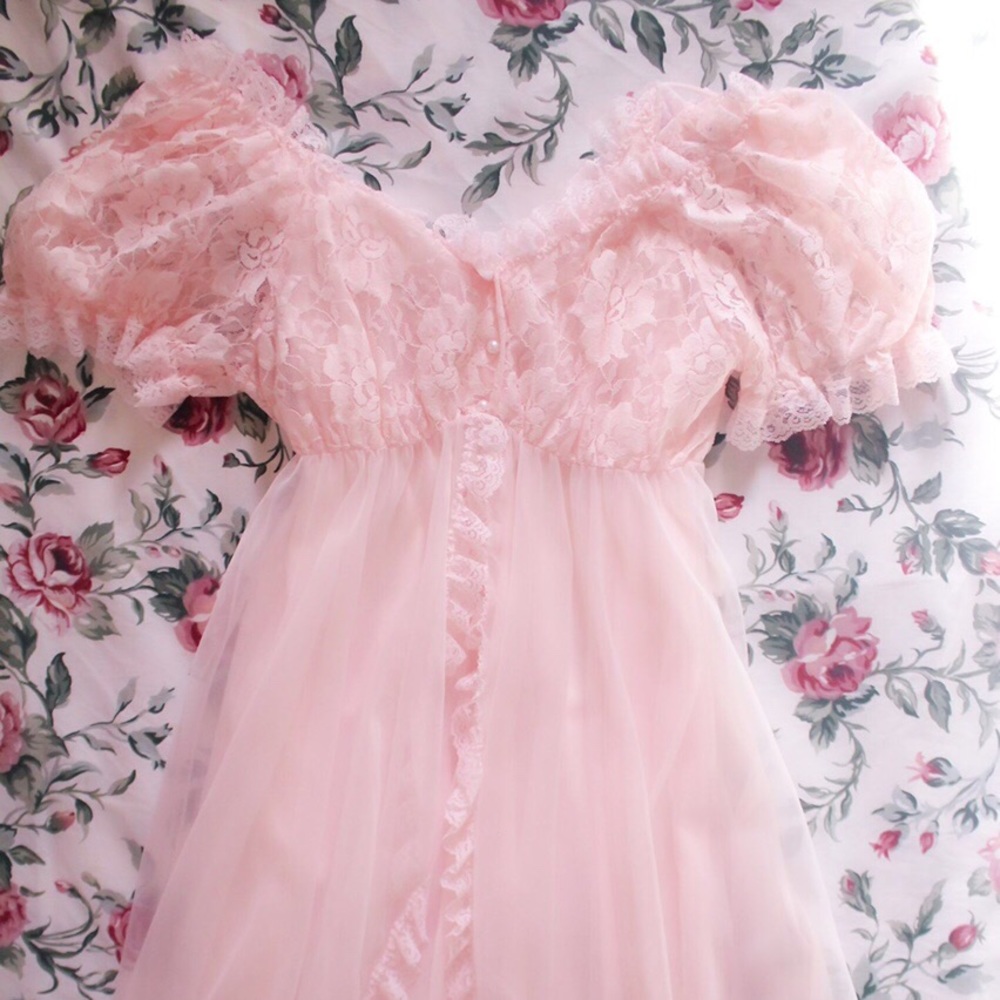 Vintage Pink Tosca Lace Nightgown Set